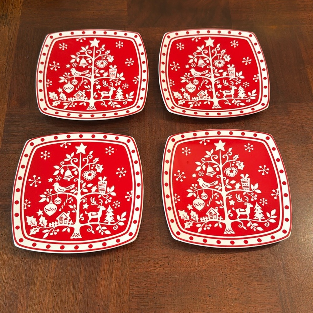 Red Christmas Tree Plates Partridge Holiday Cookie Dessert 222 Fifth Tivoli